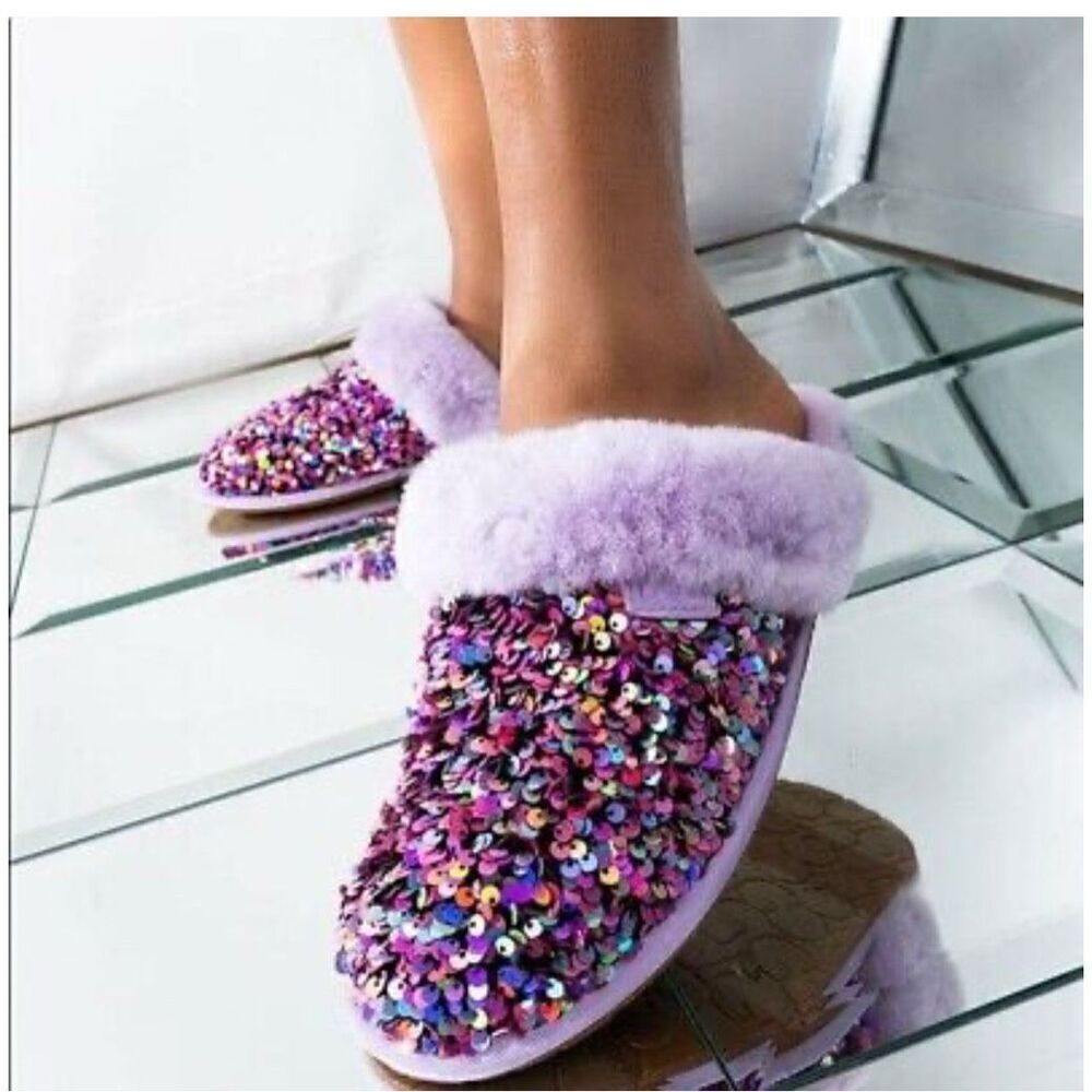 Ugg scuffette 2  purple chunky sequin bling slipper  shoe rare cosmic unicorn
